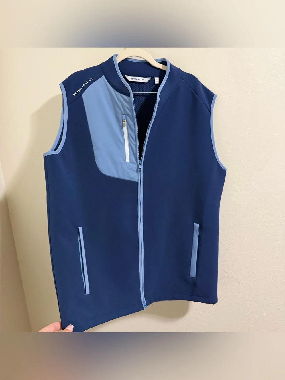 Peter Millar Crown Sport Squallblock Vest Navy Blue Golf Full Zip Men's Large